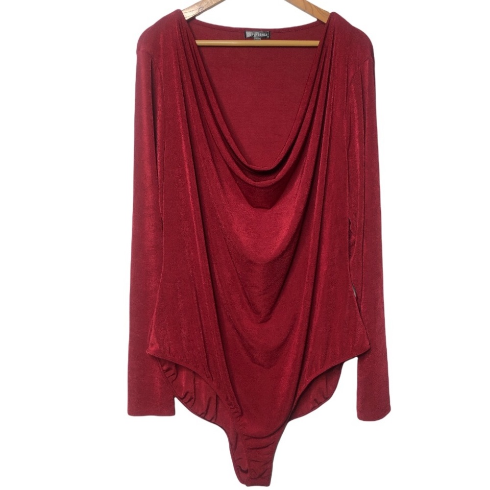 Curvy Sense Sharon Ruby Red Cowl Neck Bodysuit Plus Size 4X NEW